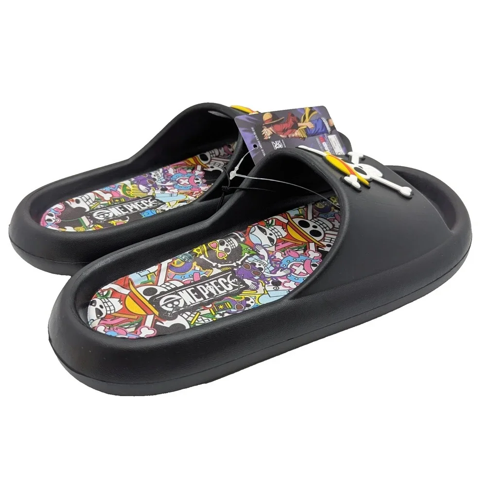 One Piece Anime Skull Slides Sandals Mens Size 8 Black Anime Slip On